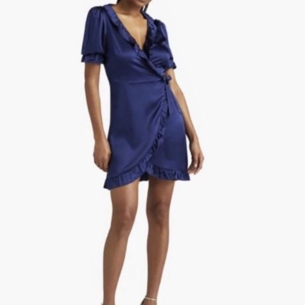 Hill House Silk Nima wrap mini Dress Navy Blue